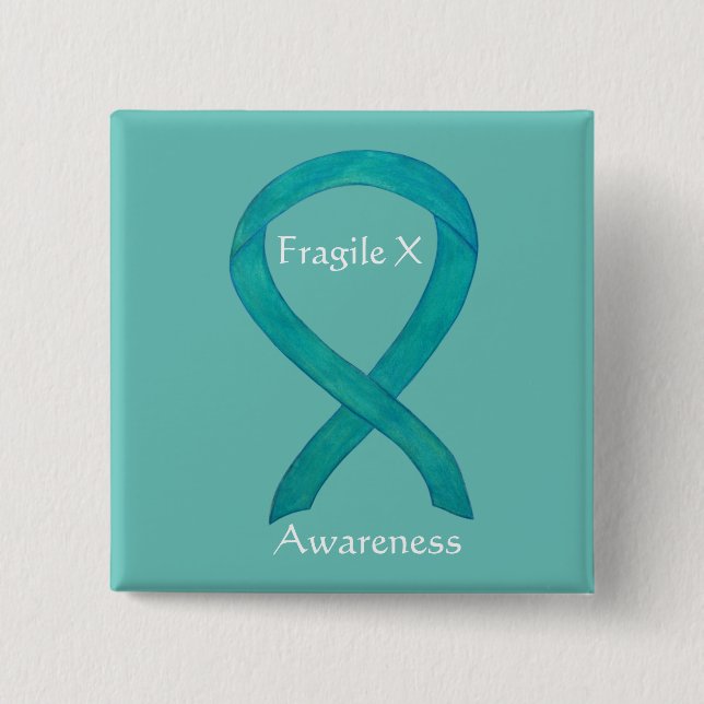 Anpassningsbarna Fragile X Teal Awareness Ribbon P Knapp (Framsida)