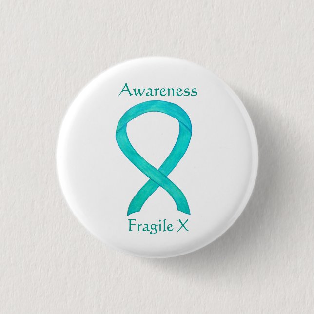 Anpassningsbarna Fragile X Teal Awareness Ribbon P Knapp (Framsida)