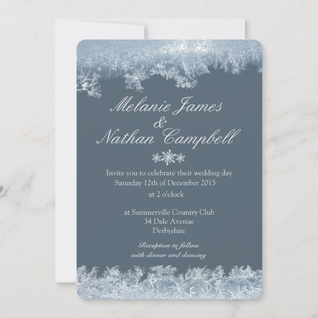Anpassningsbarna Frosted Blue Winter Wedding Inbjudningar (Framsida)