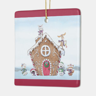 Anpassningsbarna Gingerbröd House Ice Skating Anim Julgransprydnad Keramik