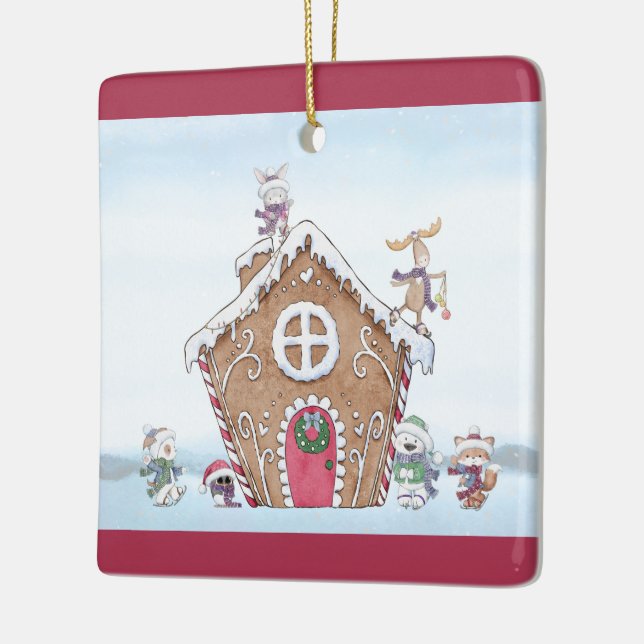 Anpassningsbarna Gingerbröd House Ice Skating Anim Julgransprydnad Keramik (Vänster)