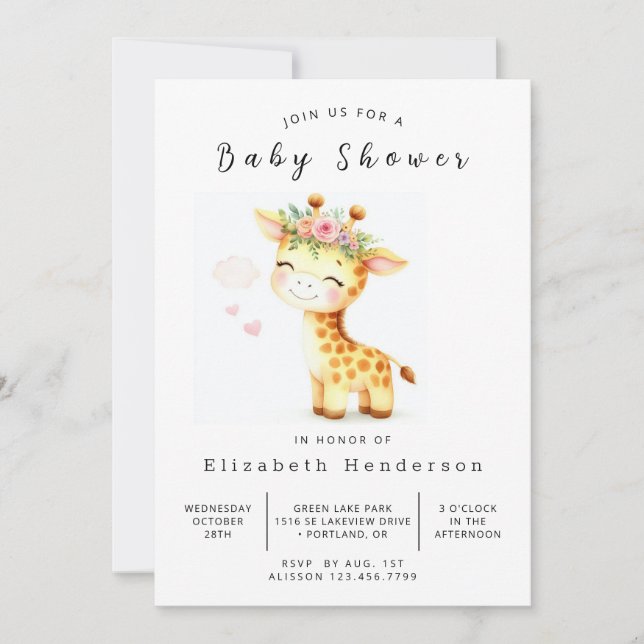 Anpassningsbarna Giraffe Baby Shower för vattenfär Inbjudningar (Framsida)