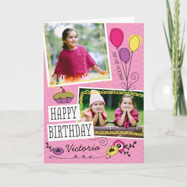 Anpassningsbarna Girly Doodles Foto Birthday Card Kort (Framsida)