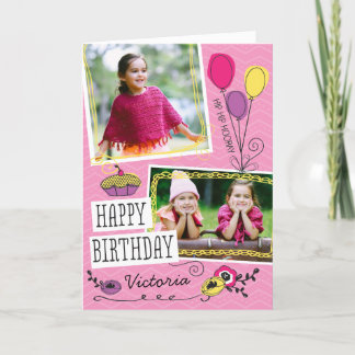 Anpassningsbarna Girly Doodles Foto Birthday Card Kort