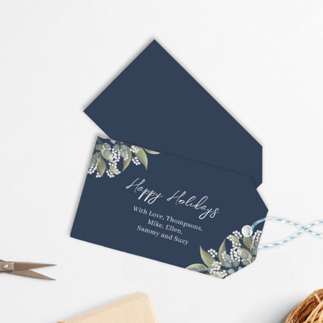 Anpassningsbarna glad helg Navy Blue Blommigt Presentetikett (Happy Holidays Custom Gift Tag.)