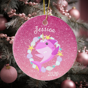 Anpassningsbarna Glitter i Rosa Shark Julgransprydnad Keramik