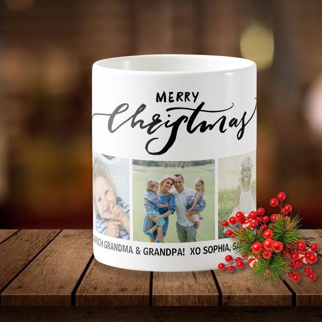 Anpassningsbarna god jul Calligraphy Family Photos Kaffemugg (Skapare uppladdad)