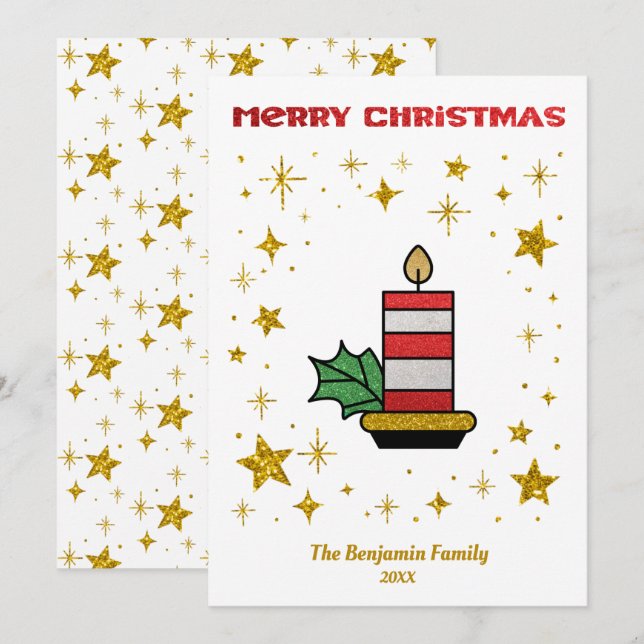 Anpassningsbarna god jul Guld Glitter Helgdag Julkort (Fram/baksida)