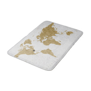 Anpassningsbarna Gold Foil World Map - rörlig hjär Badrumsmatta