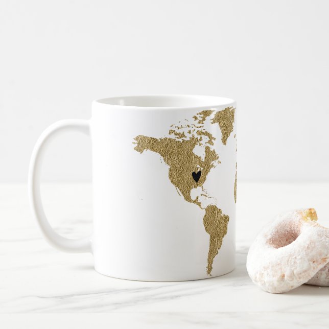 Anpassningsbarna Gold Foil World Map - rörlig hjär Kaffemugg (Med munk)