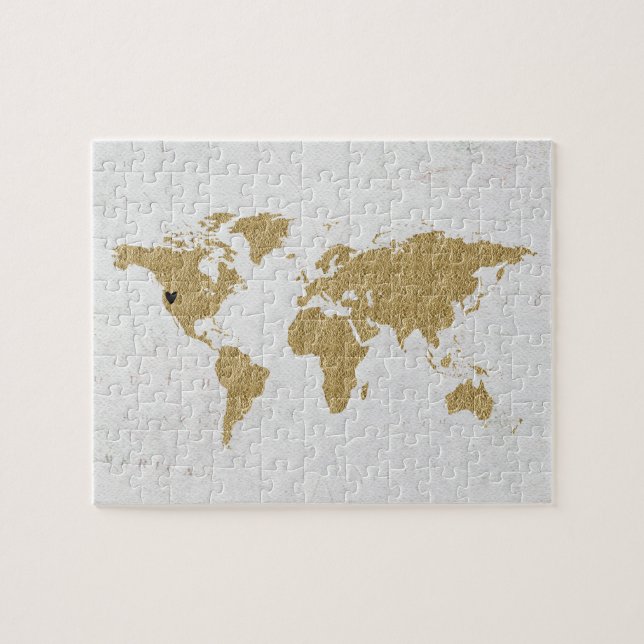 Anpassningsbarna Gold Foil World Map - rörlig hjär Pussel (Horisontell)