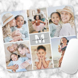 Anpassningsbarna gör din egen 6-fotokollage musmatta<br><div class="desc">Personlig Inledande Namn Monogram Photo Collage Mouse Pad. Lägg till personlig och snyggt vid skrivbordet med den här anpassningsbarnas musknapp, perfekt för använda hemma eller på kontoret. Utformningen har en grått-låda i mitten med en vit inledning och ett svart skript namn för ett tidslöst monogramutseende. Omgivande av monogrammet är sex...</div>