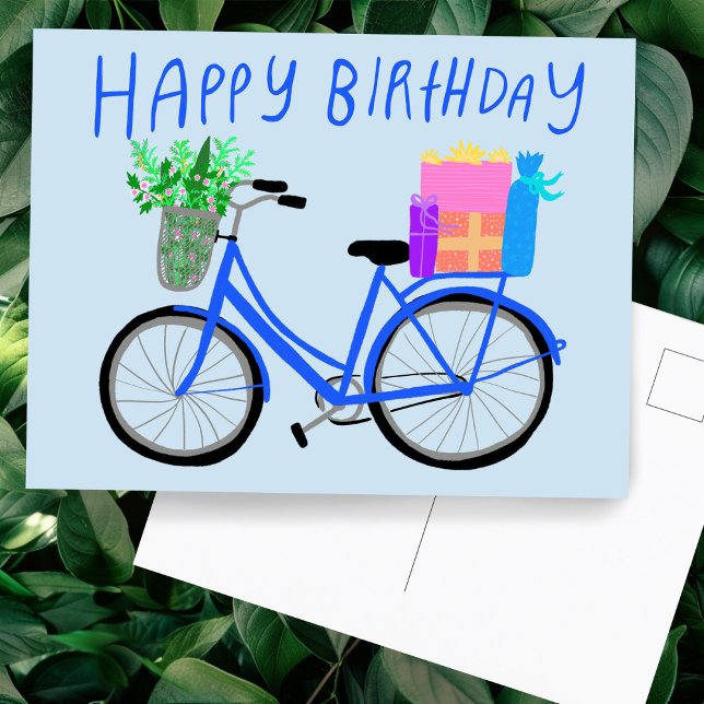 Anpassningsbarna grattis på födelsedagen Cute Blue Vykort (HAPPY BIRTHDAY Cute Blue Bicycle Gifts Custom Postcard
)