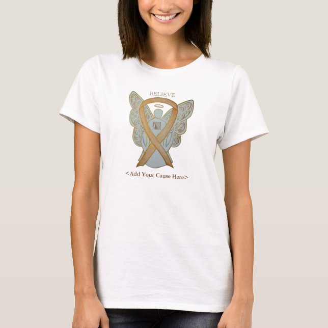 Anpassningsbarna guld Awareness Ribbon Angel orsak T-shirt (Framsida)