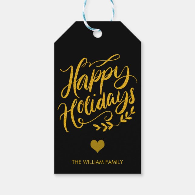 Anpassningsbarna guld Glitter och Svarta Glad helg Presentetikett (Framsidan)
