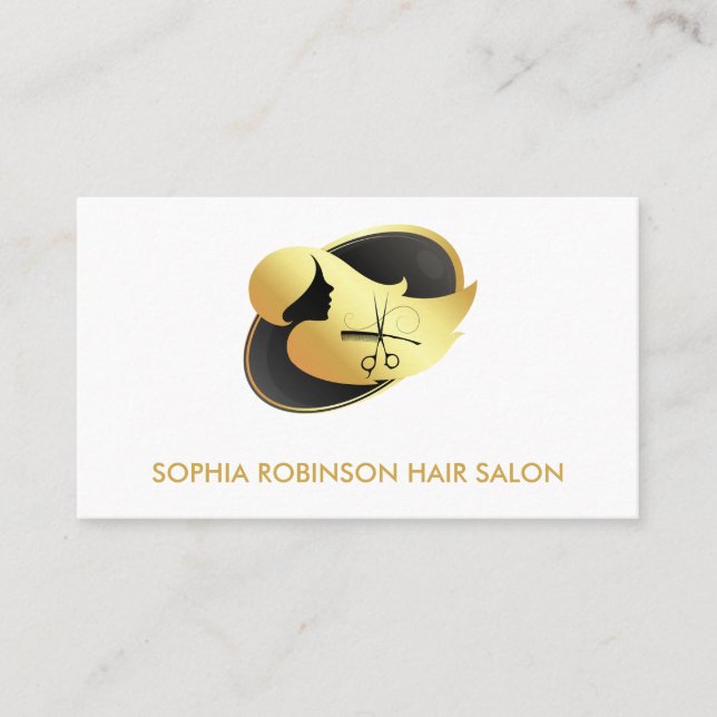 Anpassningsbarna Hair Stylist Guld Script Scissors Visitkort (Framsida)