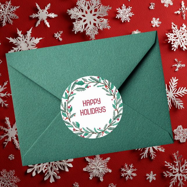 Anpassningsbarna Hand plockade Helgdag Fyrkantigt Klistermärke (Christmas Wreath CUSTOM Hand Drawn Holiday Round Sticker
)