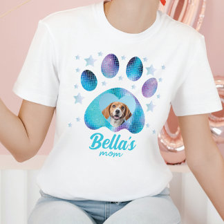 Anpassningsbarna Hund Mamma Tass Photo Blue Glitte T Shirt