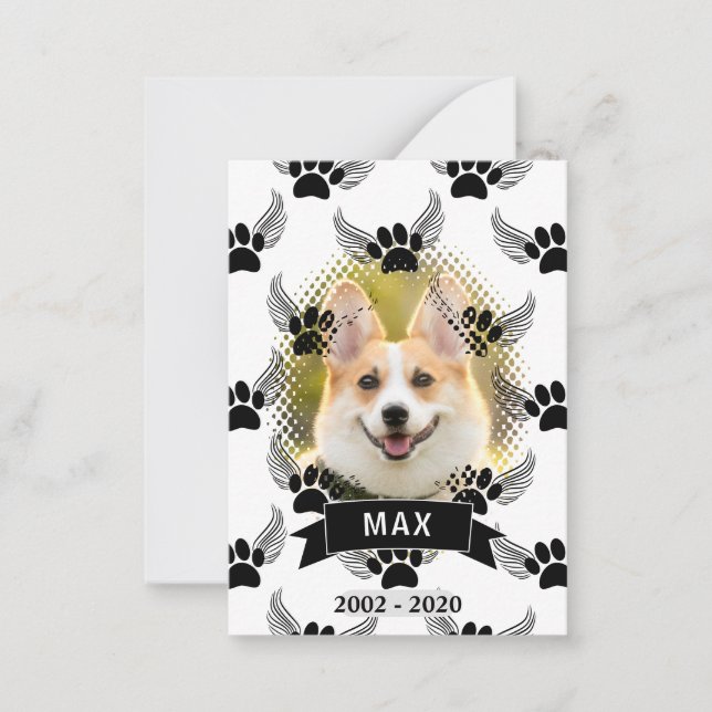 Anpassningsbarna hund Pet Memorial, svart och vit Anteckningskort (Framsida)