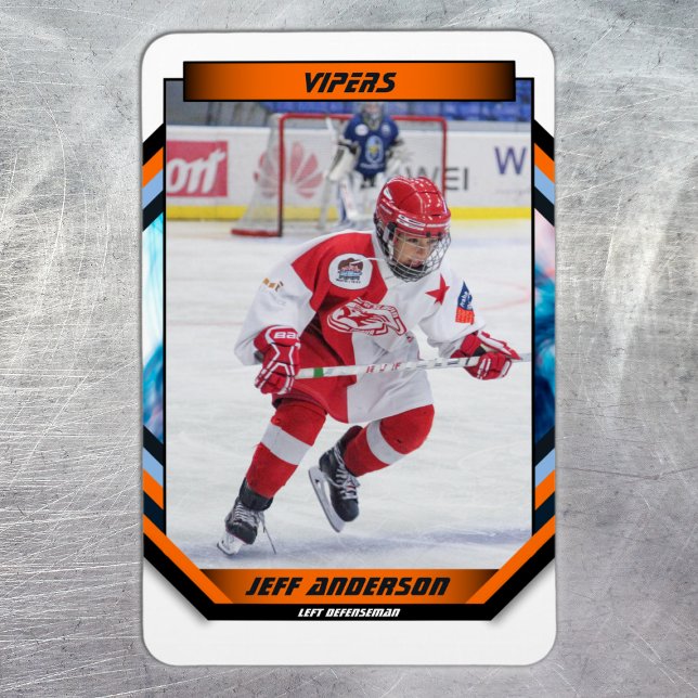 Anpassningsbarna Ice Hockey Player Keepsaké On Coo Magnet (Ice Hockey Trading Card Magnet: Futuristic design, dynamic action. Perfect gift for young fans!)