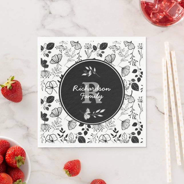 Anpassningsbarna Inky Black blommigts Pappersservett (Insitu)