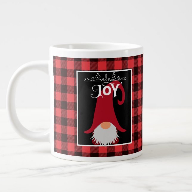 Anpassningsbarna Jul Gnome Red & Black Buffalo Pla Jumbo Mugg (Vänster)