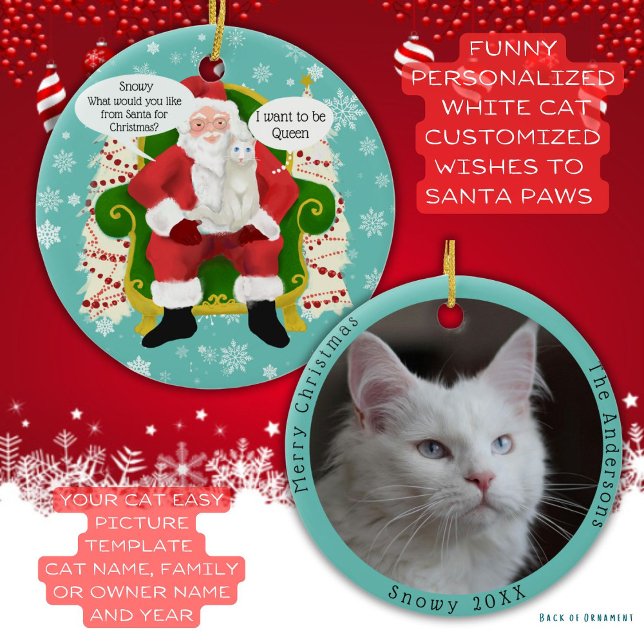 Anpassningsbarna Jul -  Jul Julgransprydnad Keramik (Cat lover double side cat art and photo customized keepsake Christmas Ornament.)