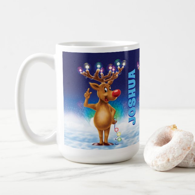 Anpassningsbarna jul mugg, Rudolph och ljus. Kaffe Kaffemugg (Med munk)
