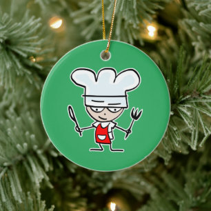 Anpassningsbarna Julfoto för Cute-kokock, tecknad Julgransprydnad Keramik