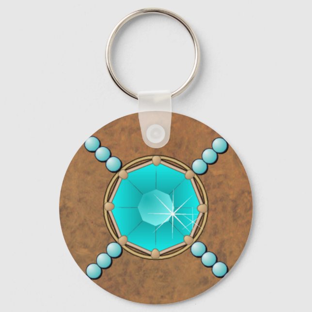 Anpassningsbarna KEYCHAIN för turkos-läder och pär Nyckelring (Framsida)