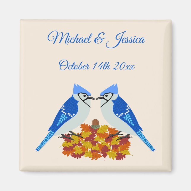 Anpassningsbarna Kissing Blue Jays Fall Wedding Magnet (Framsidan)