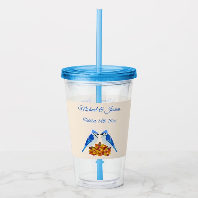 Anpassningsbarna Kissing Blue Jays Fall Wedding Take Away Mugg (Framsida)