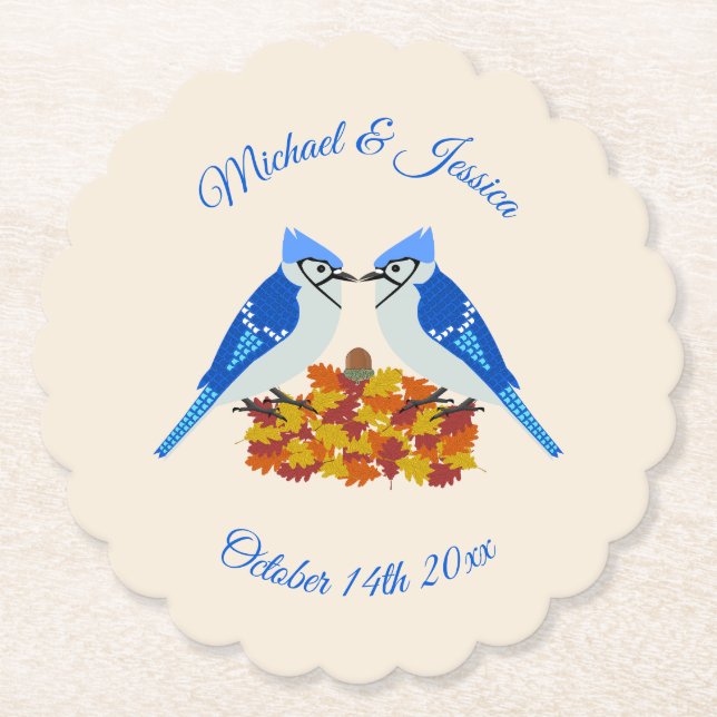 Anpassningsbarna Kissing Blue Jays Fall Wedding Underlägg Papper (Framsida)