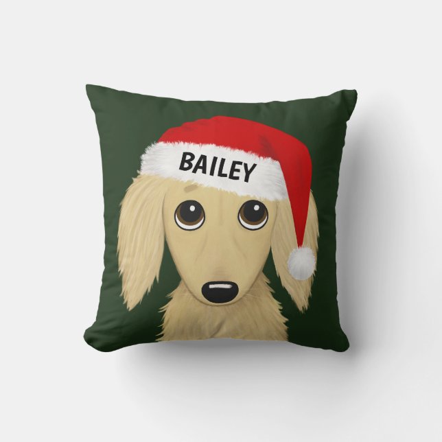Anpassningsbarna långhårig Cream Dachshund Santa H Kudde (Framsida)