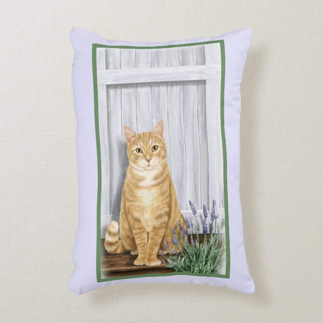 Anpassningsbarna Lavender Door Ginger Cat Prydnadskudde (Framsidan(Vertikal))