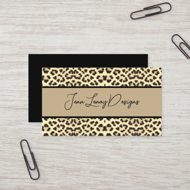 Anpassningsbarna Leopard Animal Print Black Beige Visitkort (Fram/Back In Situ)