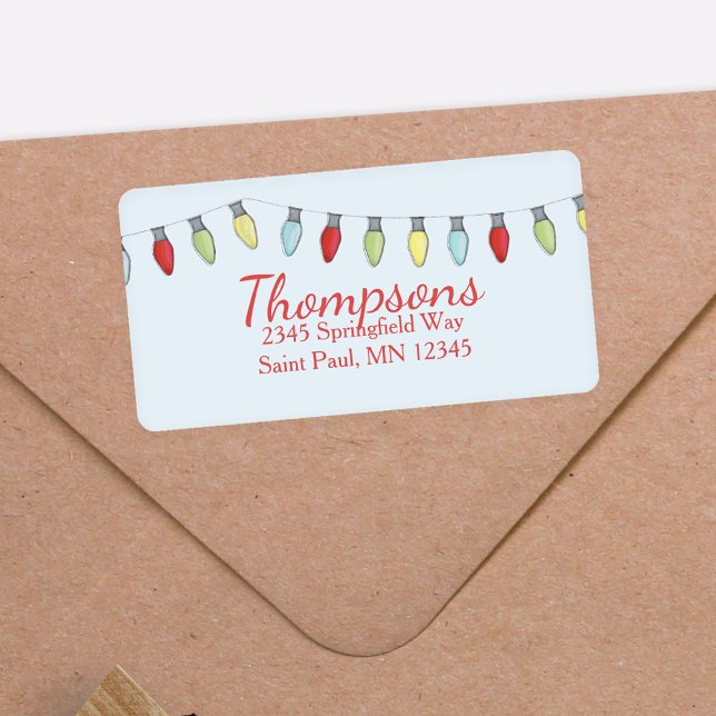 Anpassningsbarna Ljus, enkel julsträng Adressetikett (Festive holiday lights whimsical return address label,)