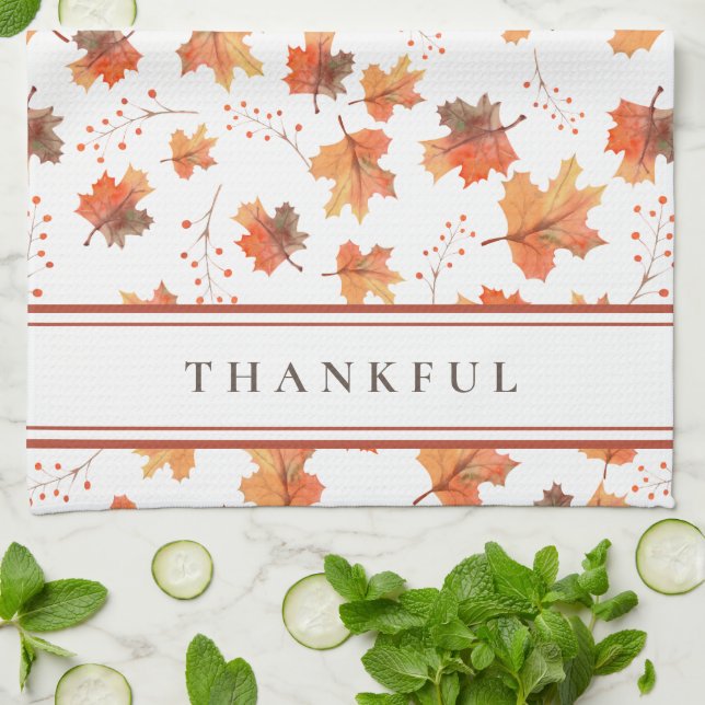 Anpassningsbarna Löv och Terracotta Rand Kökshandduk (Vikta)