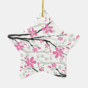 Anpassningsbarna Magnolia gren och rosa blommor Julgransprydnad Keramik