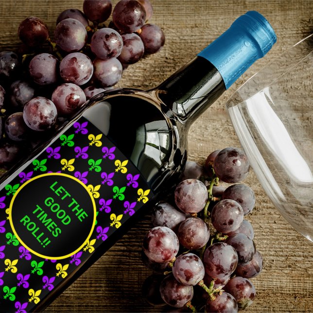 Anpassningsbarna Mardi Gras Fleur de Lis Mönster Vinflaska Etikett (Skapare uppladdad)