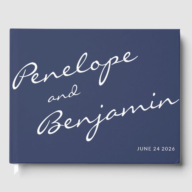 Anpassningsbarna MinimalistNavy Blue Boho Script B Gästböcker (Framsida)