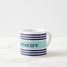 Anpassningsbarna Mint Grönt & Navy Blue Rand Monog Espressomugg