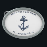 Anpassningsbarna Modern Boat Namn Navy Blue Anchor<br><div class="desc">Lägg till namn och plats för din båt eller kapten genom att klicka på knappen "Personalisera". Sätt fart i stil med vår anpassningsbar nautiskt-temerade båtsvävare, den ultimata följaren för ditt maritima äventyr. Den här bockeln i bälte skryter med en söt design som inspirerats av havets underverk och som innehåller klassiska...</div>