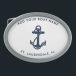 Anpassningsbarna Modern Boat Namn Navy Blue Anchor<br><div class="desc">Lägg till namn och plats för din båt eller kapten genom att klicka på knappen "Personalisera". Sätt fart i stil med vår anpassningsbar nautiskt-temerade båtsvävare, den ultimata följaren för ditt maritima äventyr. Den här bockeln i bälte skryter med en söt design som inspirerats av havets underverk och som innehåller klassiska...</div>