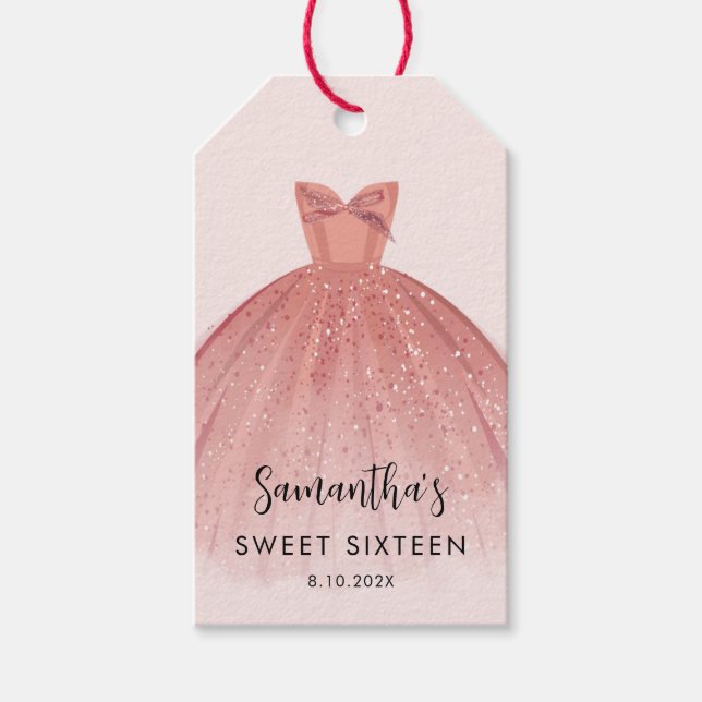 Anpassningsbarna Modern Sweet 16 Script Dress Birt Presentetikett (Framsidan)