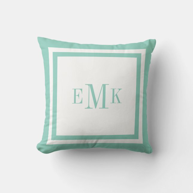 Anpassningsbarna Monogram för Aqua Preppy Ribbon D Kudde (Framsida)