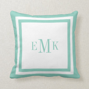 Anpassningsbarna Monogram för Aqua Preppy Ribbon D Kudde