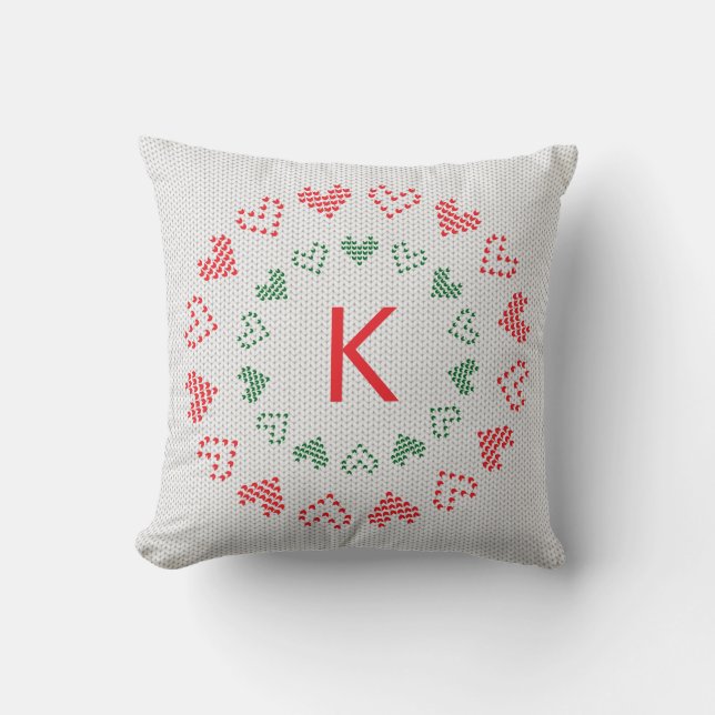 Anpassningsbarna Monogram för julsötare i sticka Kudde (Framsida)
