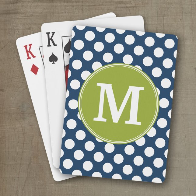 Anpassningsbarna Monogram för marin blå och limgrö Kortlek (Personalized playing cards)