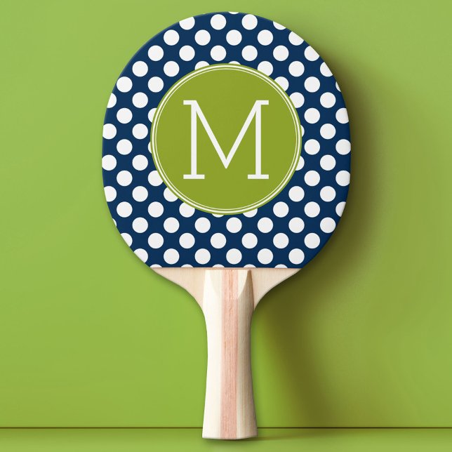 Anpassningsbarna Monogram för marin blå och limgrö Pingisracket (Custom Pin Pong Paddle with Photo Collage)